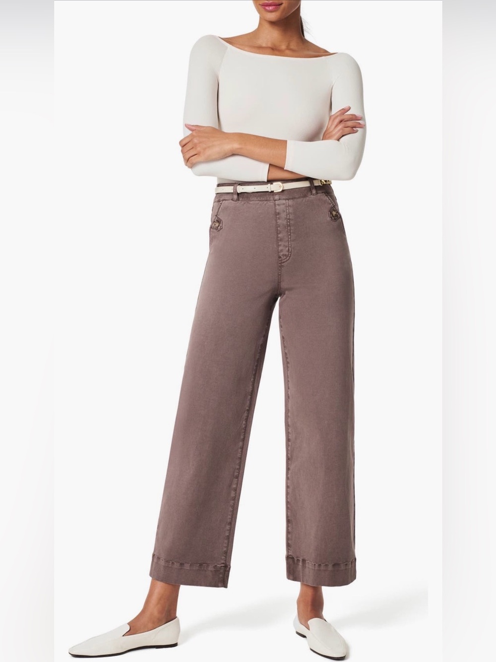 SPANX Stretch Twill Wide Leg Crop Pants in  Brown Smoke